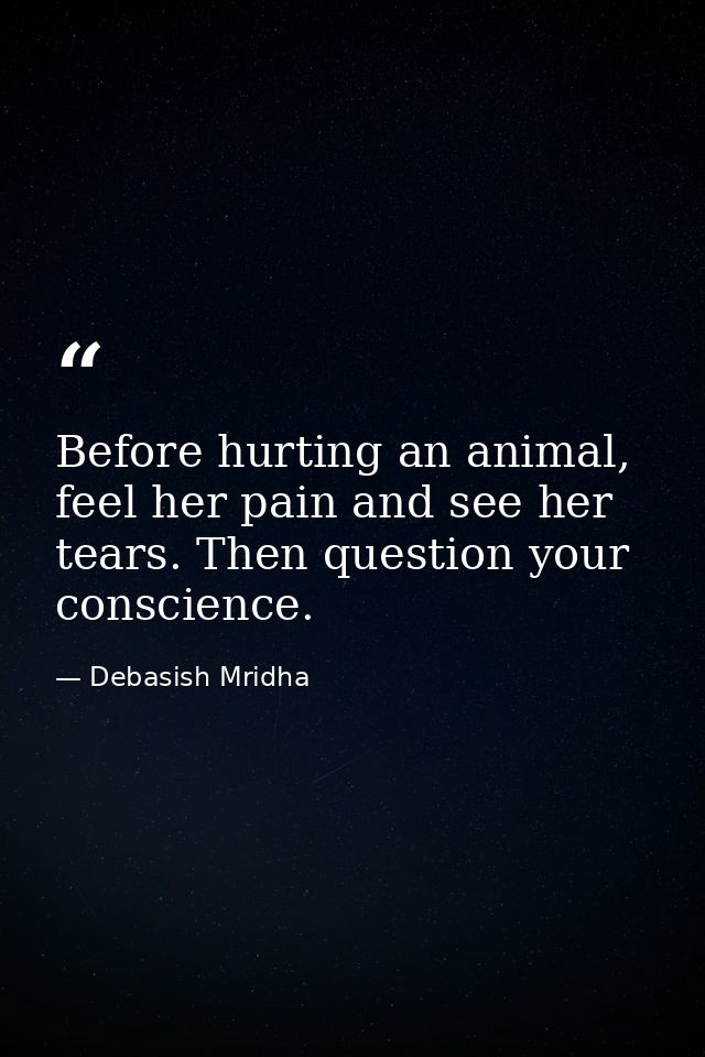 Before hurting an animal, feel her pain and see her tears. Then question your conscience. — Debasish Mridha