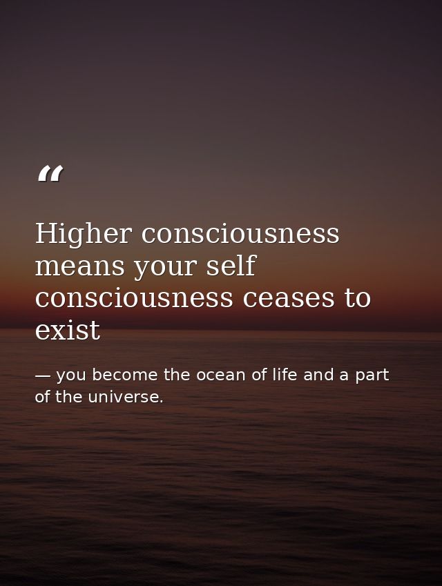 Higher consciousness means your self consciousness ceases to exist — you become the ocean of life and a part of the universe.