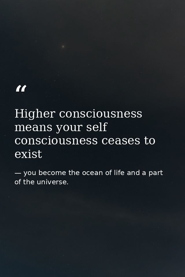 Higher consciousness means your self consciousness ceases to exist — you become the ocean of life and a part of the universe.