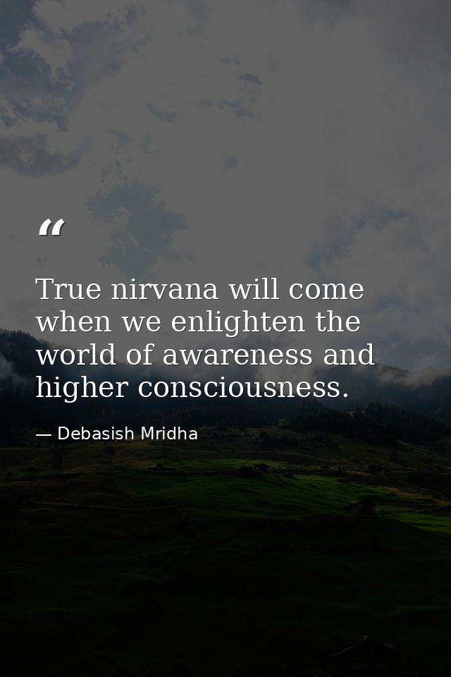 True nirvana will come when we enlighten the world of awareness and higher consciousness. — Debasish Mridha