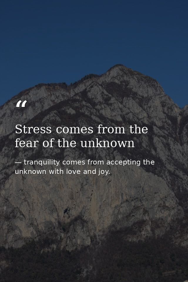 Stress comes from the fear of the unknown — tranquility comes from accepting the unknown with love and joy.