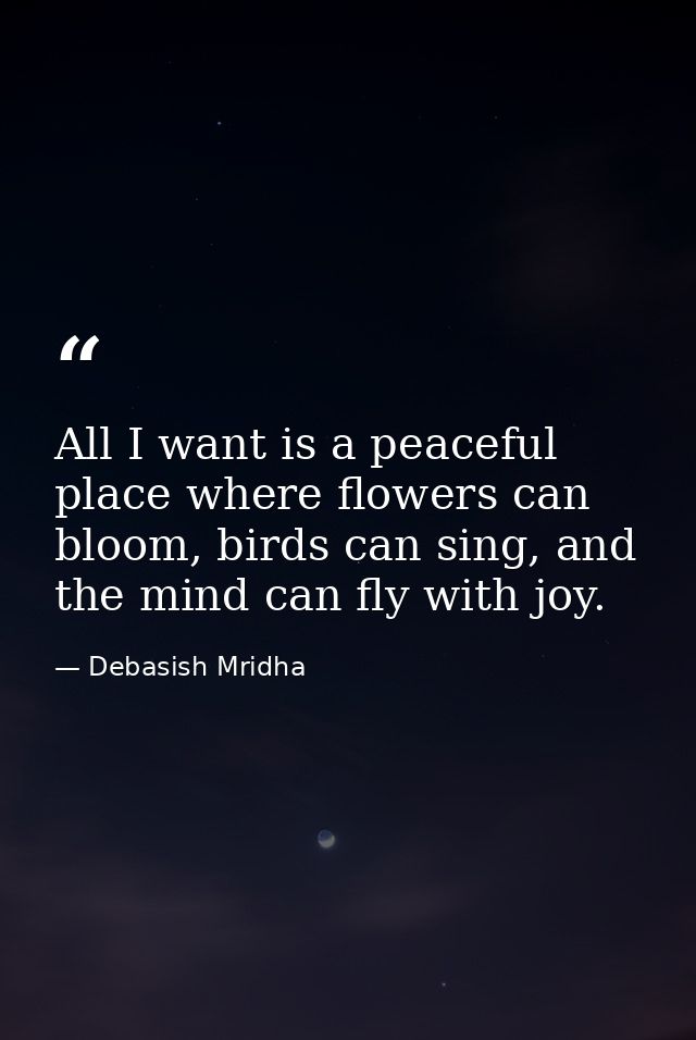 All I want is a peaceful place where flowers can bloom, birds can sing, and the mind can fly with joy. — Debasish Mridha