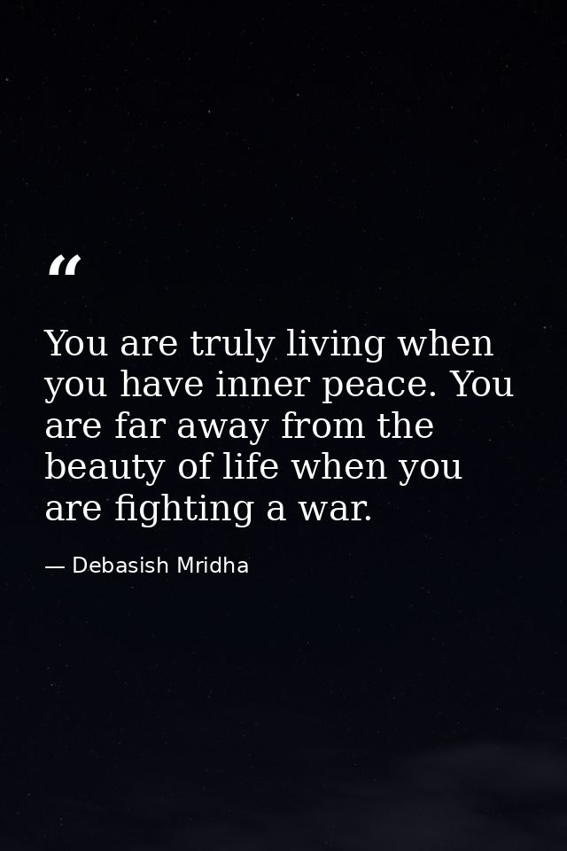 You are truly living when you have inner peace. You are far away from the beauty of life when you are fighting a war. — Debasish Mridha