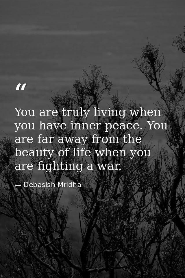 You are truly living when you have inner peace. You are far away from the beauty of life when you are fighting a war. — Debasish Mridha
