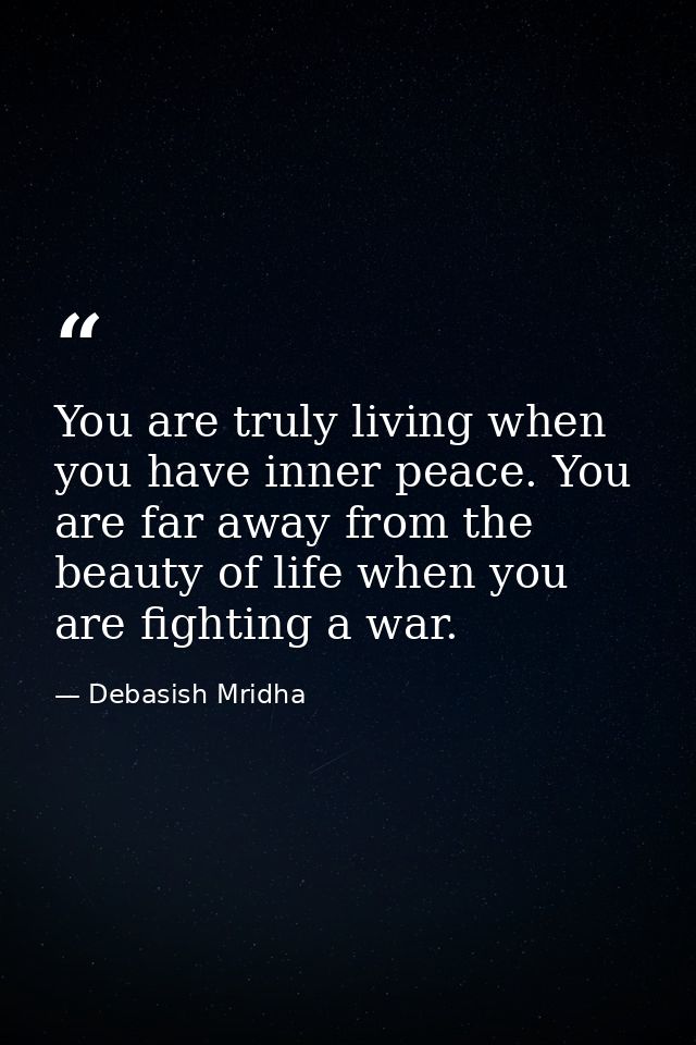 You are truly living when you have inner peace. You are far away from the beauty of life when you are fighting a war. — Debasish Mridha