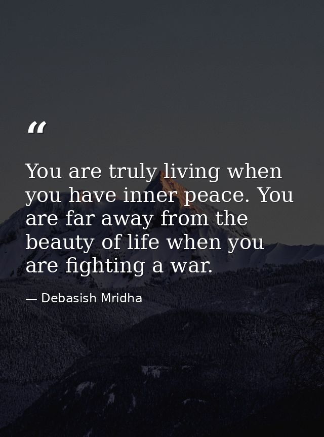 You are truly living when you have inner peace. You are far away from the beauty of life when you are fighting a war. — Debasish Mridha