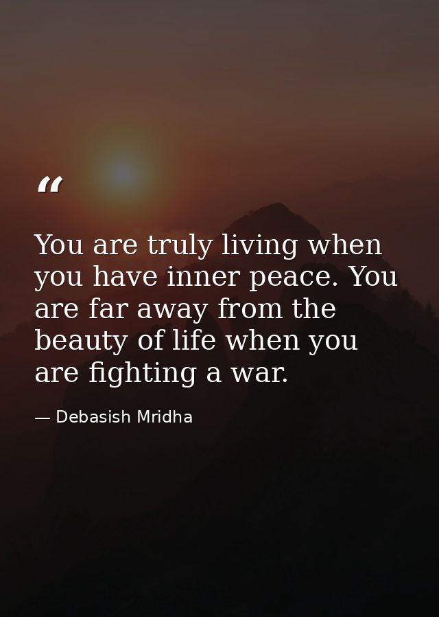 You are truly living when you have inner peace. You are far away from the beauty of life when you are fighting a war. — Debasish Mridha