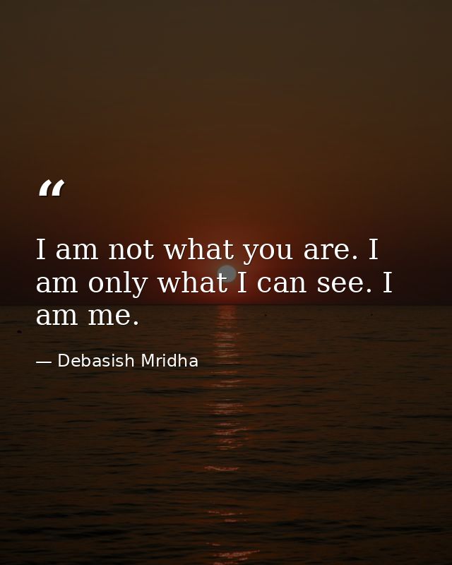 I am not what you are. I am only what I can see. I am me. — Debasish Mridha