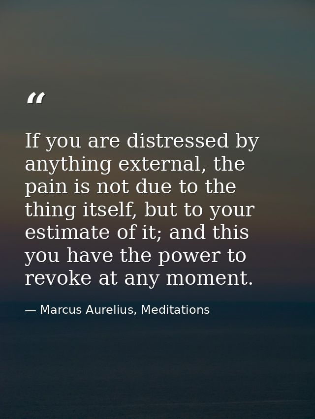 If you are distressed by anything external, the pain is not due to the thing itself, but to your estimate of it; and thi — Marcus Aurelius, Meditations