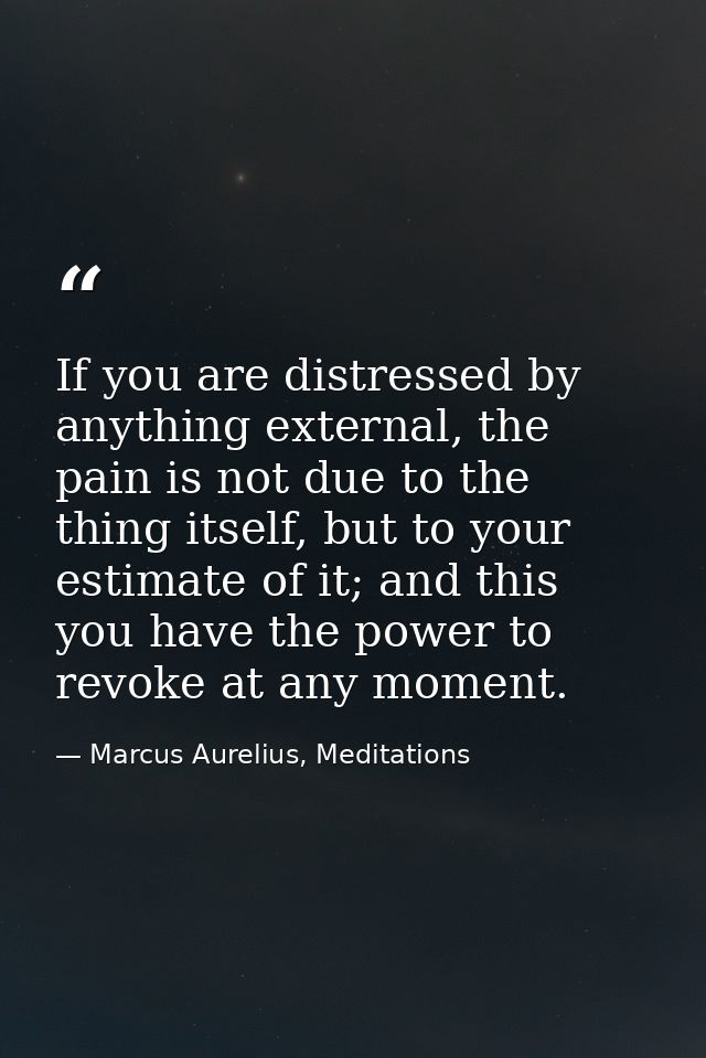 If you are distressed by anything external, the pain is not due to the thing itself, but to your estimate of it; and thi — Marcus Aurelius, Meditations