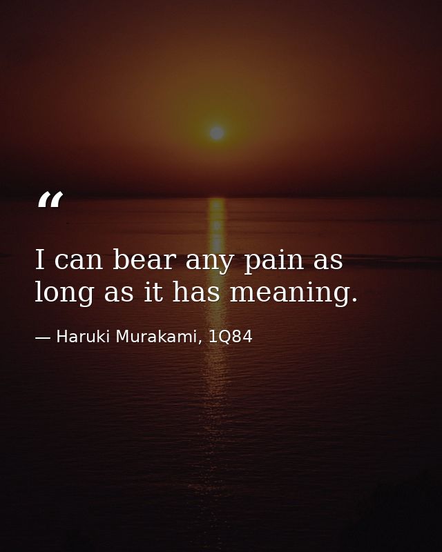 I can bear any pain as long as it has meaning. — Haruki Murakami, 1Q84