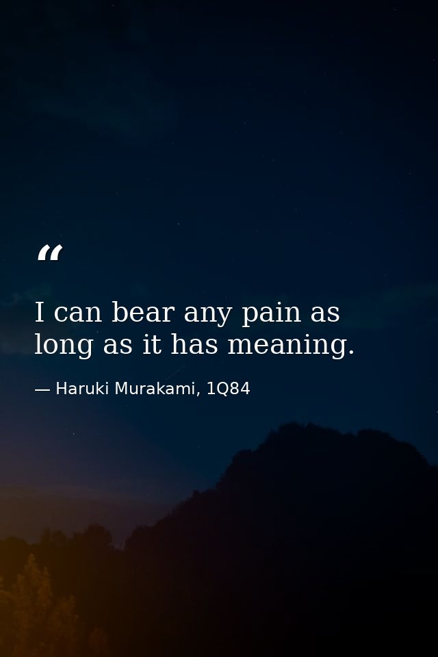 I can bear any pain as long as it has meaning. — Haruki Murakami, 1Q84