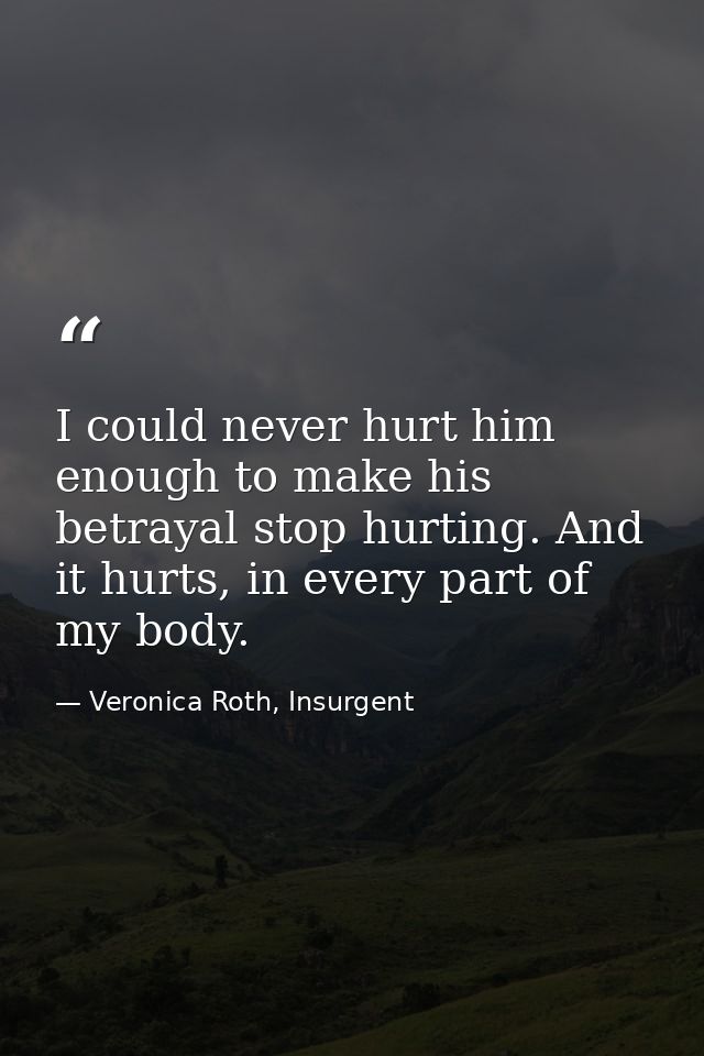 I could never hurt him enough to make his betrayal stop hurting. And it hurts, in every part of my body. — Veronica Roth, Insurgent