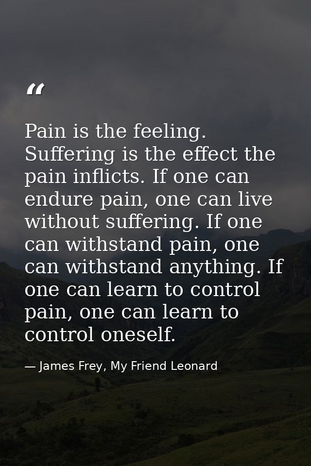 Pain is the feeling. Suffering is the effect the pain inflicts. If one can endure pain, one can live without suffering.  — James Frey, My Friend Leonard