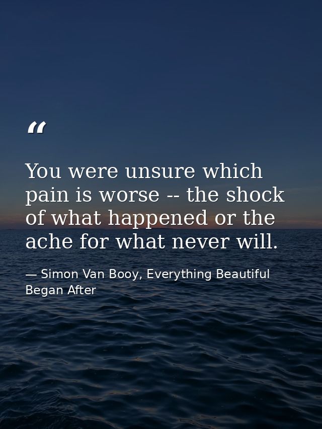 You were unsure which pain is worse -- the shock of what happened or the ache for what never will. — Simon Van Booy, Everything Beautiful Began After