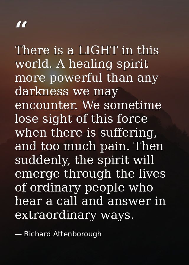 There is a LIGHT in this world. A healing spirit more powerful than any darkness we may encounter. We sometime lose sigh — Richard Attenborough