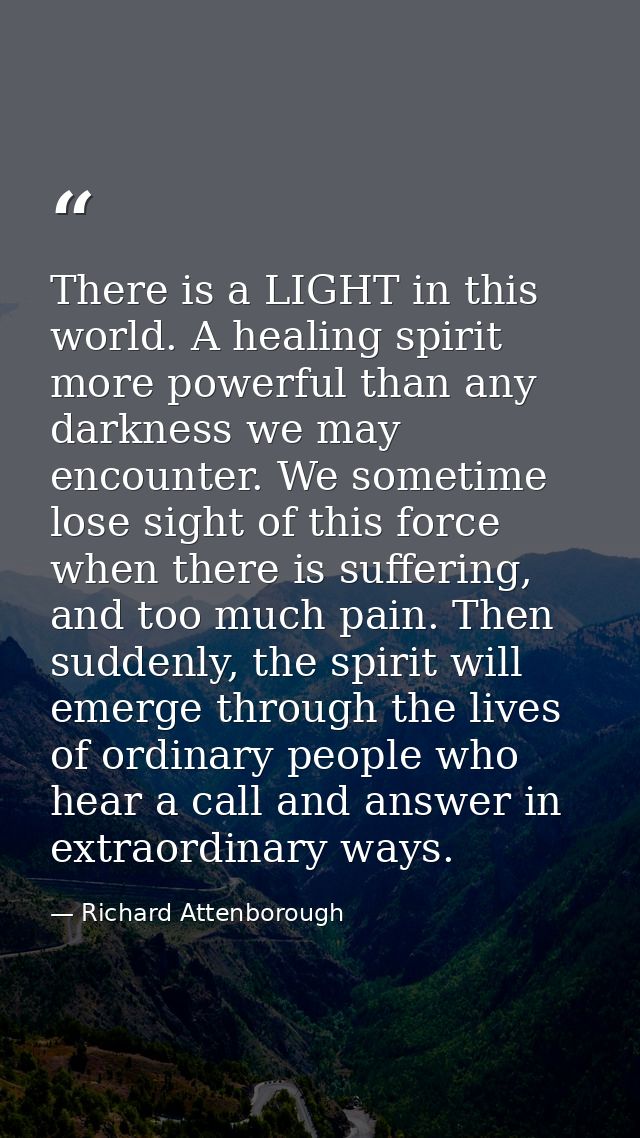 There is a LIGHT in this world. A healing spirit more powerful than any darkness we may encounter. We sometime lose sigh — Richard Attenborough