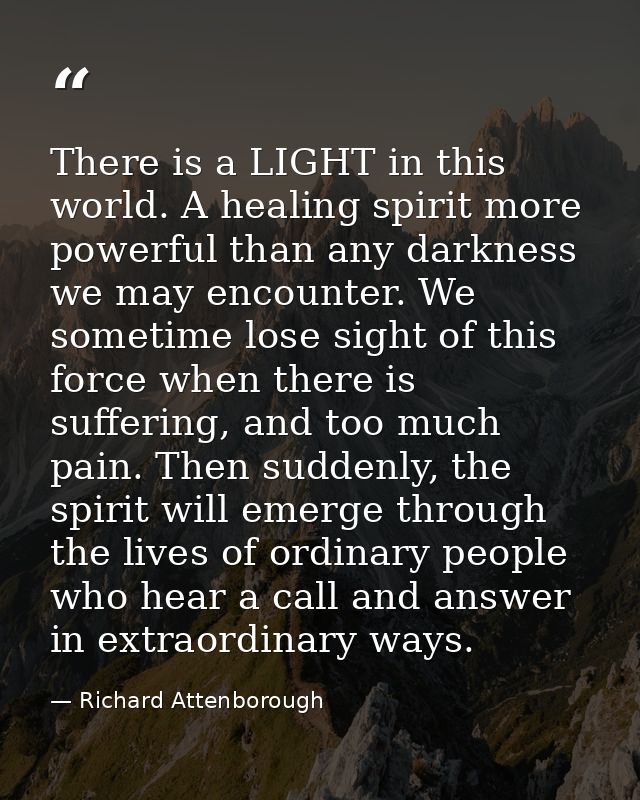 There is a LIGHT in this world. A healing spirit more powerful than any darkness we may encounter. We sometime lose sigh — Richard Attenborough