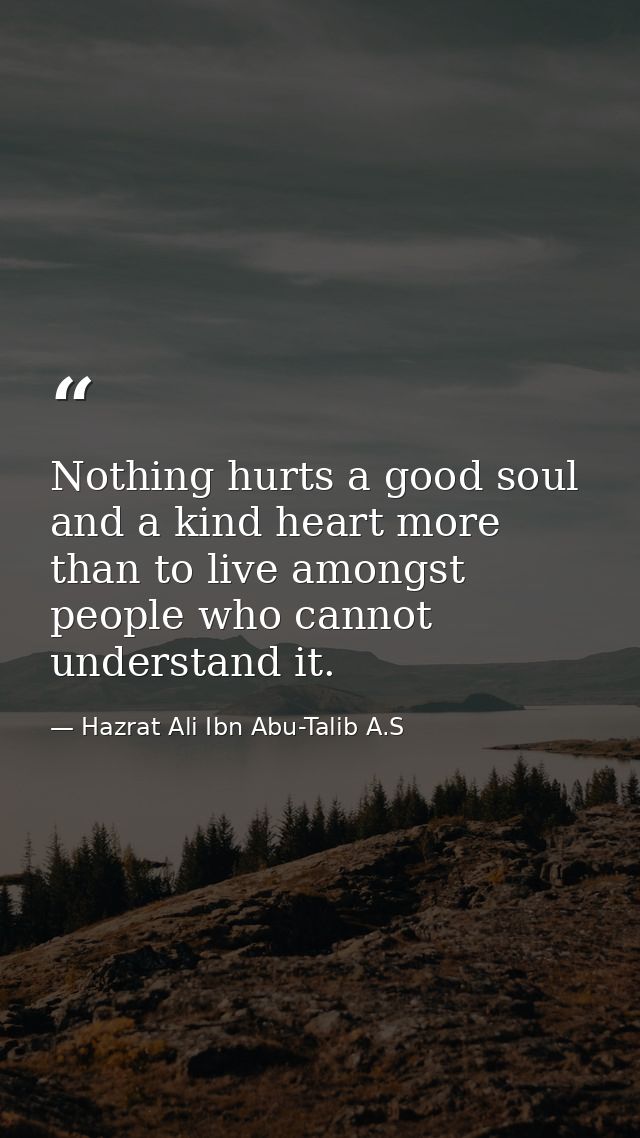 Nothing hurts a good soul and a kind heart more than to live amongst people who cannot understand it. — Hazrat Ali Ibn Abu-Talib A.S