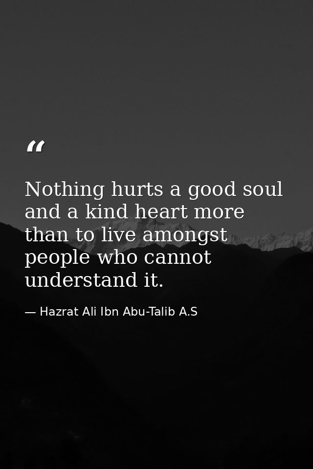 Nothing hurts a good soul and a kind heart more than to live amongst people who cannot understand it. — Hazrat Ali Ibn Abu-Talib A.S
