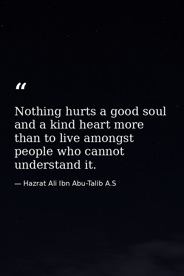 Nothing hurts a good soul and a kind heart more than to live amongst people who cannot understand it. — Hazrat Ali Ibn Abu-Talib A.S