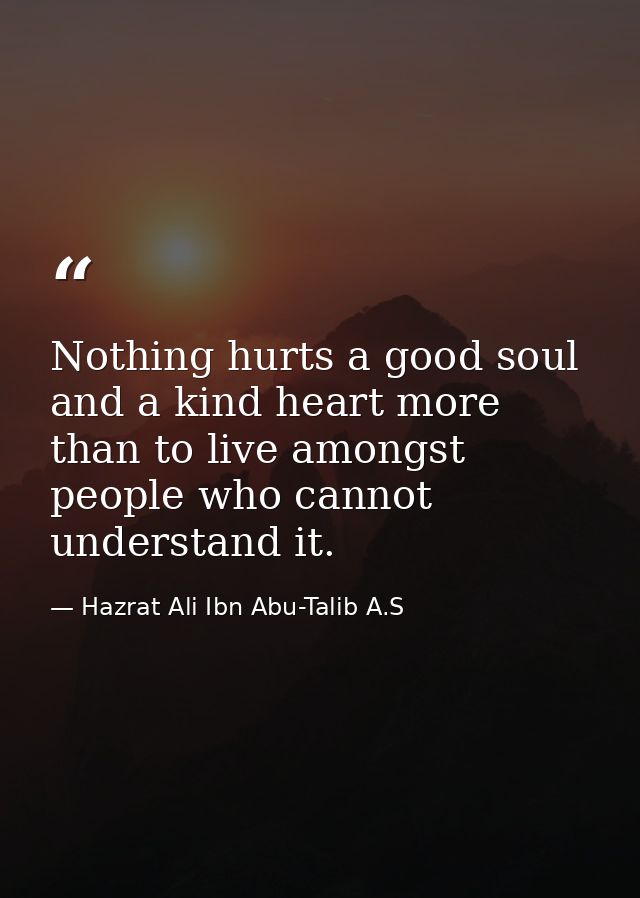 Nothing hurts a good soul and a kind heart more than to live amongst people who cannot understand it. — Hazrat Ali Ibn Abu-Talib A.S