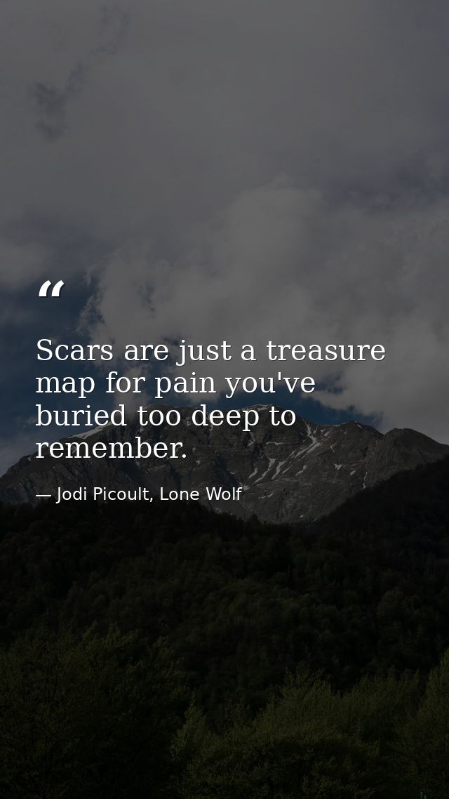 Scars are just a treasure map for pain you've buried too deep to remember. — Jodi Picoult, Lone Wolf