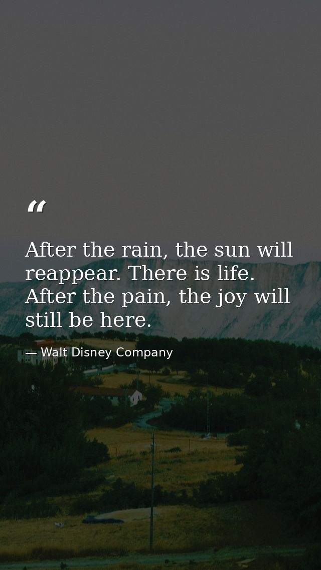 After the rain, the sun will reappear. There is life. After the pain, the joy will still be here. — Walt Disney Company