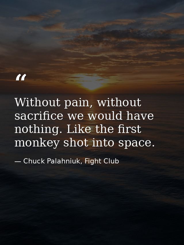 Without pain, without sacrifice we would have nothing. Like the first monkey shot into space. — Chuck Palahniuk, Fight Club