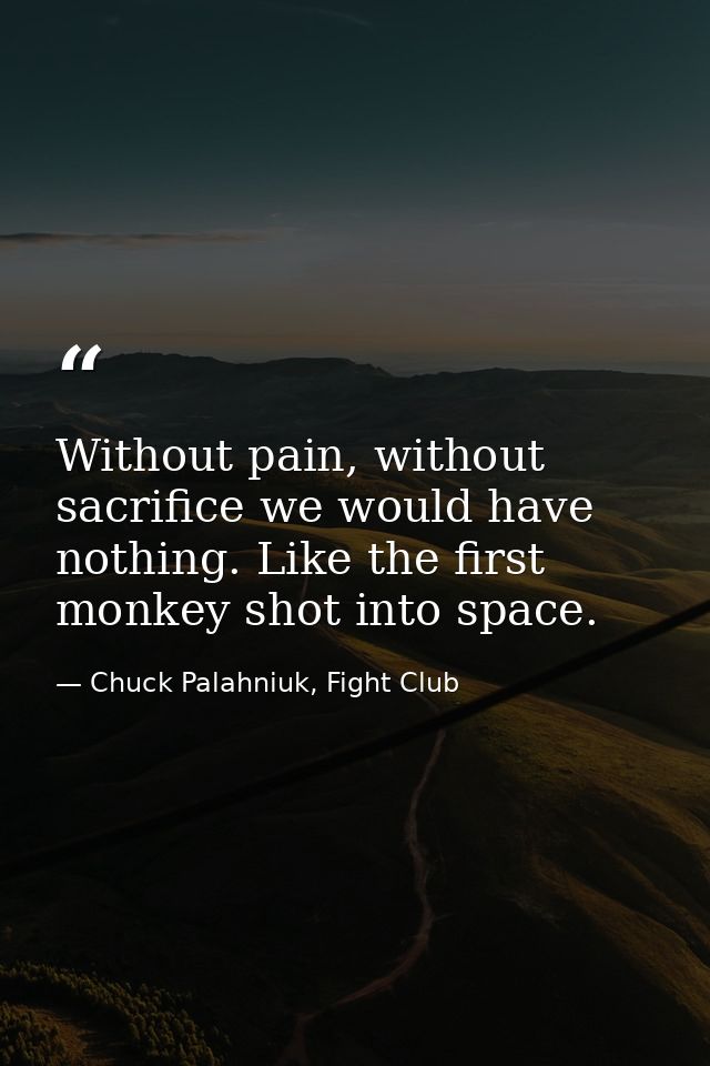 Without pain, without sacrifice we would have nothing. Like the first monkey shot into space. — Chuck Palahniuk, Fight Club