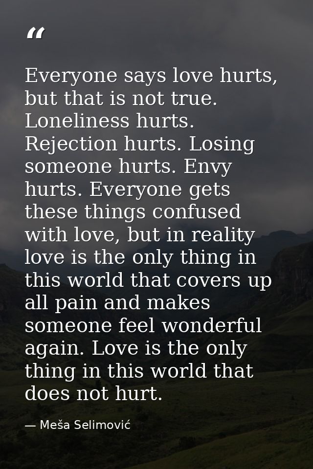 Everyone says love hurts, but that is not true. Loneliness hurts. Rejection hurts. Losing someone hurts. Envy hurts. Eve — Meša Selimović