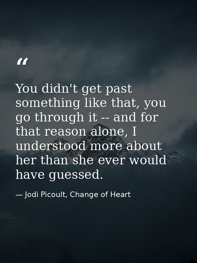 You didn't get past something like that, you go through it -- and for that reason alone, I understood more about her tha — Jodi Picoult, Change of Heart