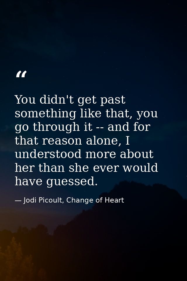 You didn't get past something like that, you go through it -- and for that reason alone, I understood more about her tha — Jodi Picoult, Change of Heart