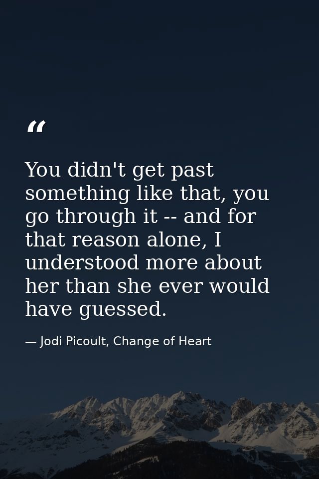 You didn't get past something like that, you go through it -- and for that reason alone, I understood more about her tha — Jodi Picoult, Change of Heart