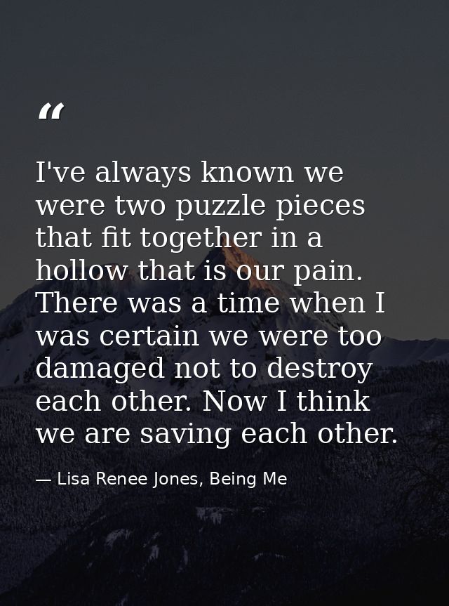 I've always known we were two puzzle pieces that fit together in a hollow that is our pain. There was a time when I was  — Lisa Renee Jones, Being Me