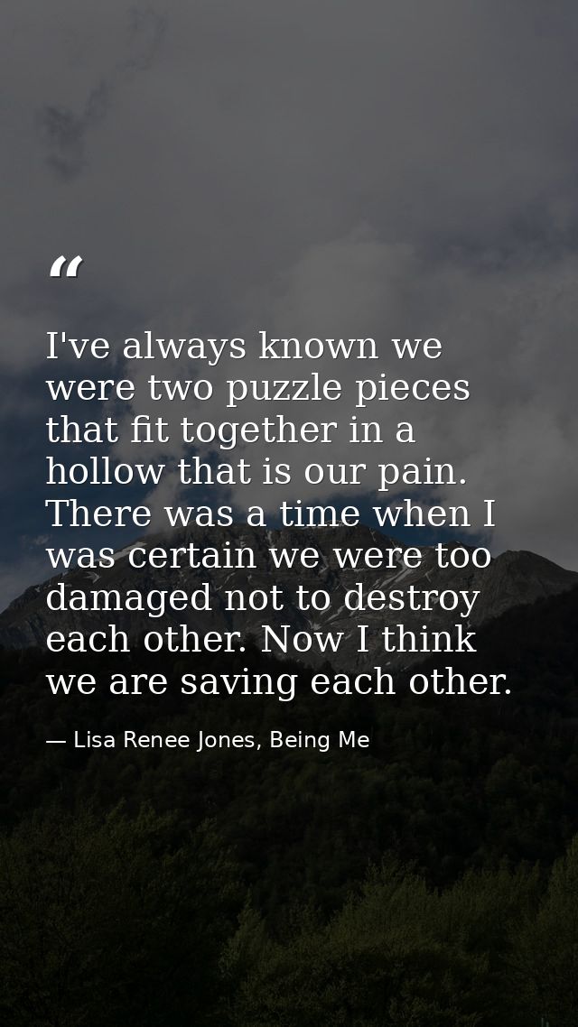I've always known we were two puzzle pieces that fit together in a hollow that is our pain. There was a time when I was  — Lisa Renee Jones, Being Me
