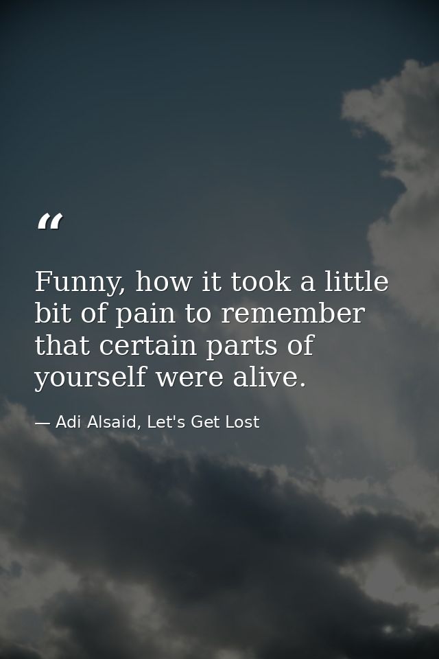 Funny, how it took a little bit of pain to remember that certain parts of yourself were alive. — Adi Alsaid, Let's Get Lost