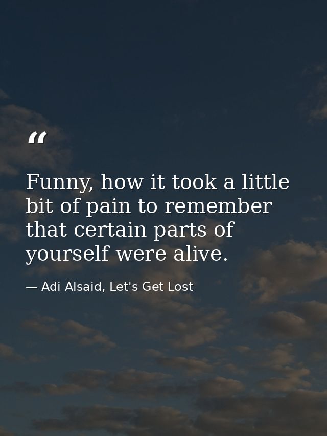 Funny, how it took a little bit of pain to remember that certain parts of yourself were alive. — Adi Alsaid, Let's Get Lost