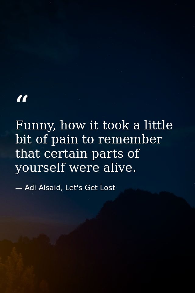 Funny, how it took a little bit of pain to remember that certain parts of yourself were alive. — Adi Alsaid, Let's Get Lost