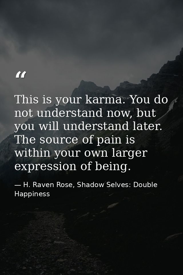 This is your karma. You do not understand now, but you will understand later. The source of pain is within your own larg — H. Raven Rose, Shadow Selves: Double Happiness