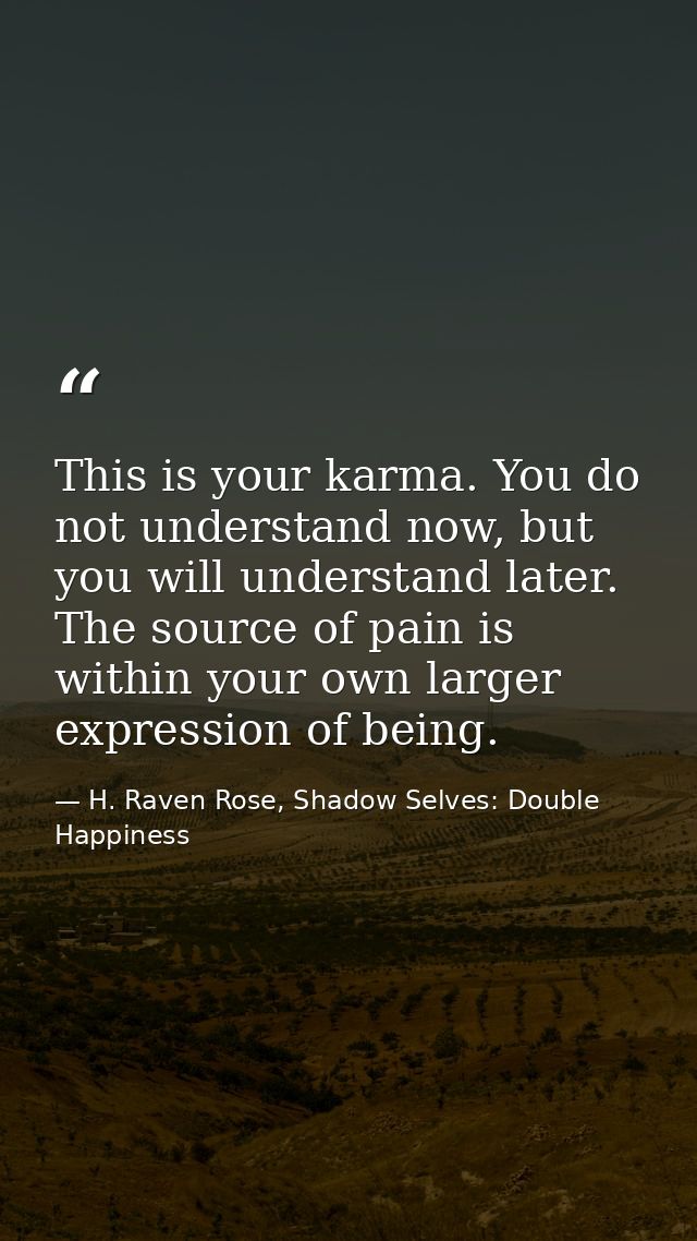 This is your karma. You do not understand now, but you will understand later. The source of pain is within your own larg — H. Raven Rose, Shadow Selves: Double Happiness