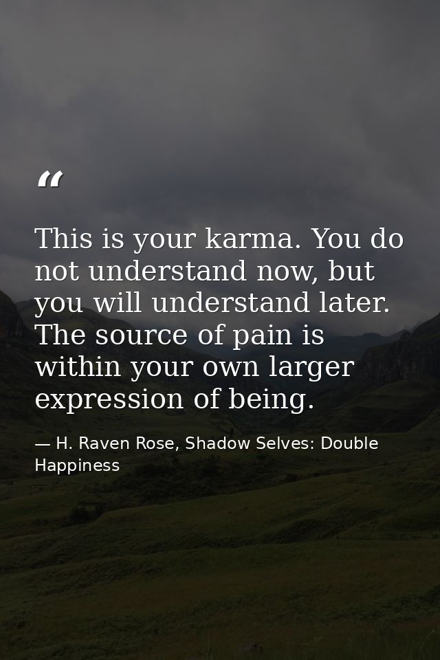 This is your karma. You do not understand now, but you will understand later. The source of pain is within your own larg — H. Raven Rose, Shadow Selves: Double Happiness