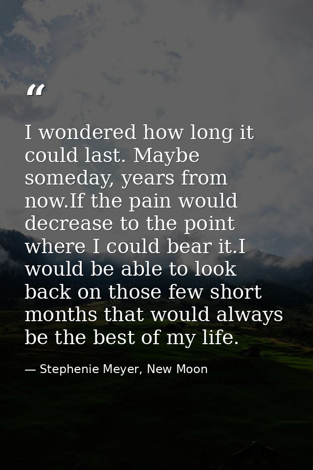 I wondered how long it could last. Maybe someday, years from now.If the pain would decrease to the point where I could b — Stephenie Meyer, New Moon