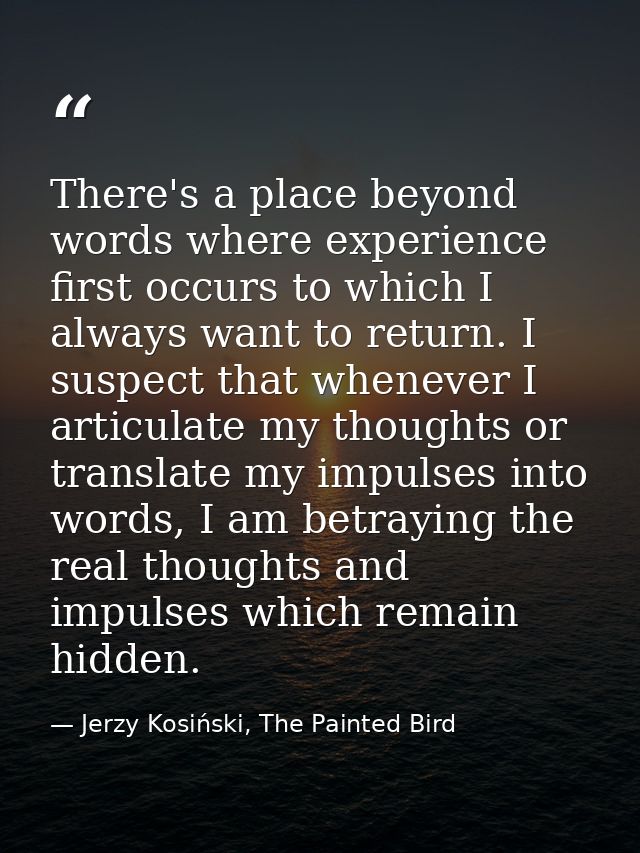 There's a place beyond words where experience first occurs to which I always want to return. I suspect that whenever I a — Jerzy Kosiński, The Painted Bird