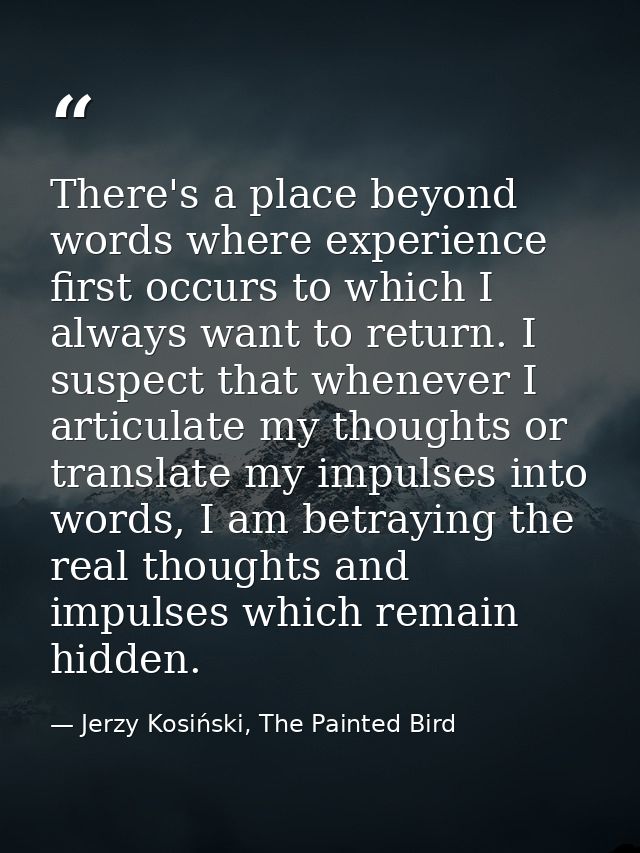 There's a place beyond words where experience first occurs to which I always want to return. I suspect that whenever I a — Jerzy Kosiński, The Painted Bird