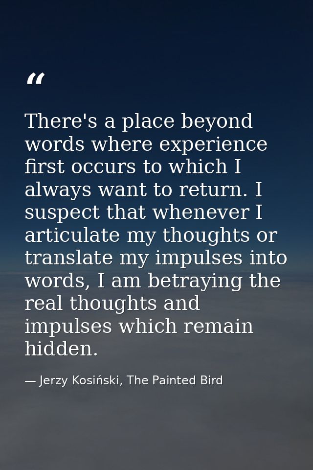 There's a place beyond words where experience first occurs to which I always want to return. I suspect that whenever I a — Jerzy Kosiński, The Painted Bird
