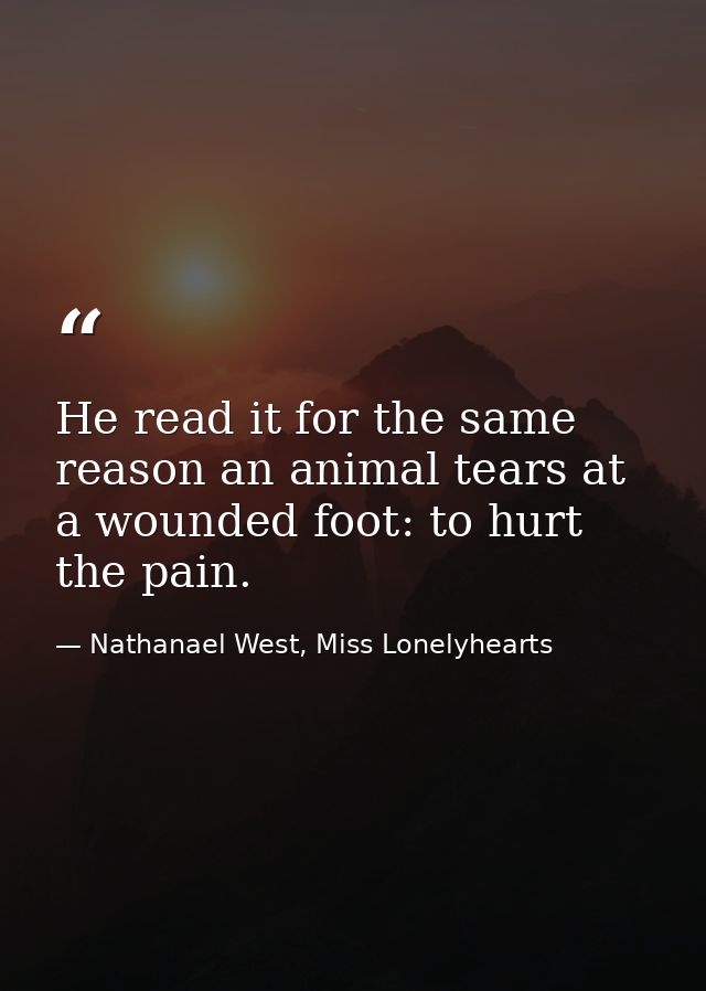 He read it for the same reason an animal tears at a wounded foot: to hurt the pain. — Nathanael West, Miss Lonelyhearts