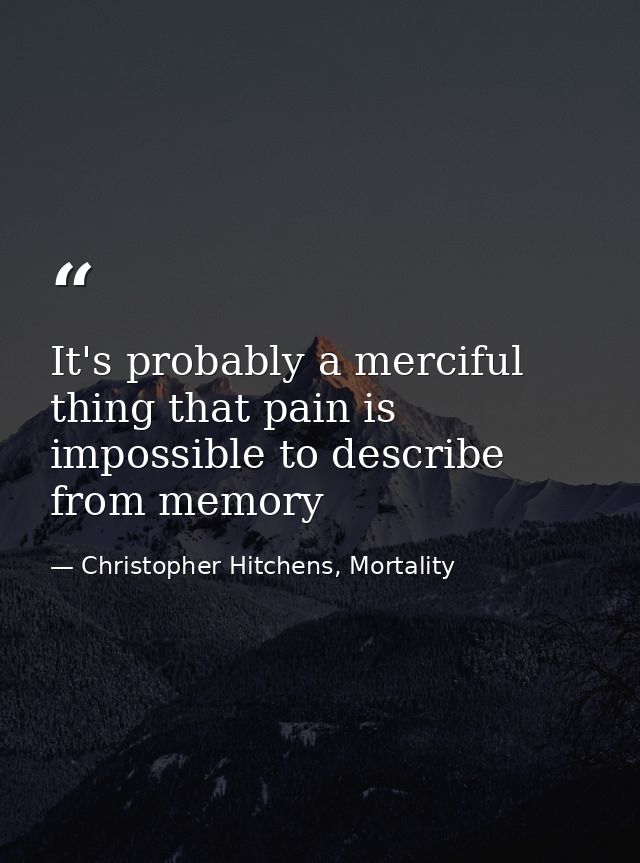 It's probably a merciful thing that pain is impossible to describe from memory — Christopher Hitchens, Mortality