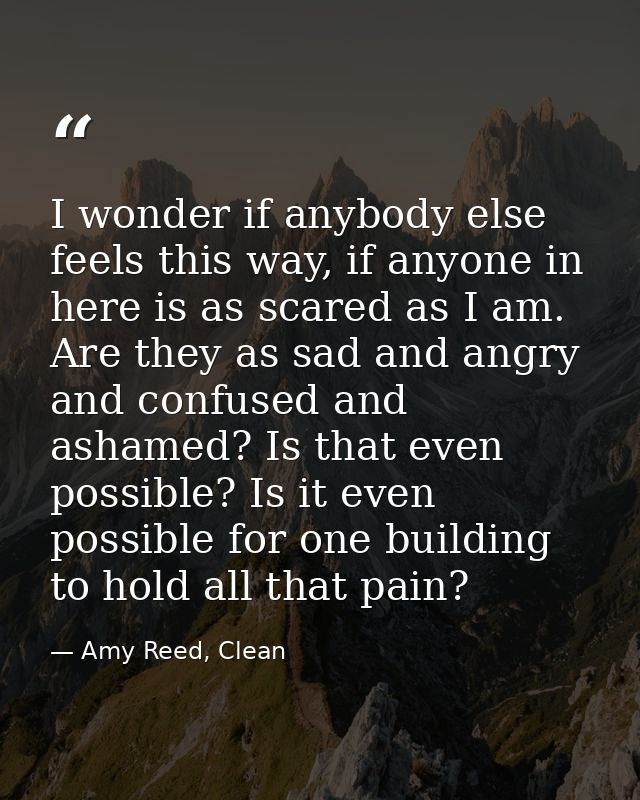 I wonder if anybody else feels this way, if anyone in here is as scared as I am. Are they as sad and angry and confused  — Amy Reed, Clean