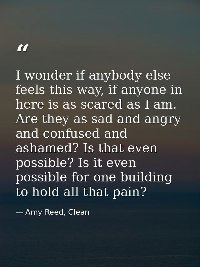 I wonder if anybody else feels this way, if anyone in here is as scared as I am. Are they as sad and angry and confused  — Amy Reed, Clean